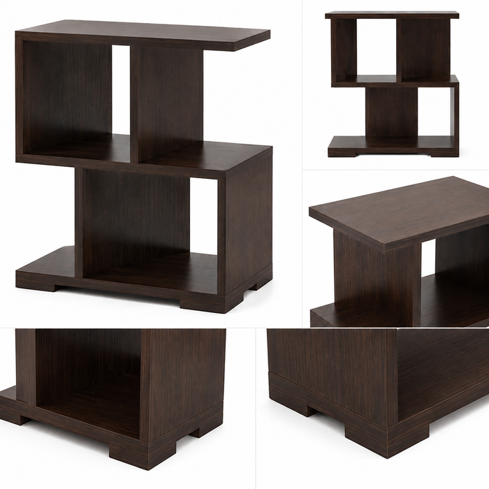 Open Shelf Bedside Table for Bedroom, Dark Walnut Particle Board Nightstand with 4 Tier Display Storage