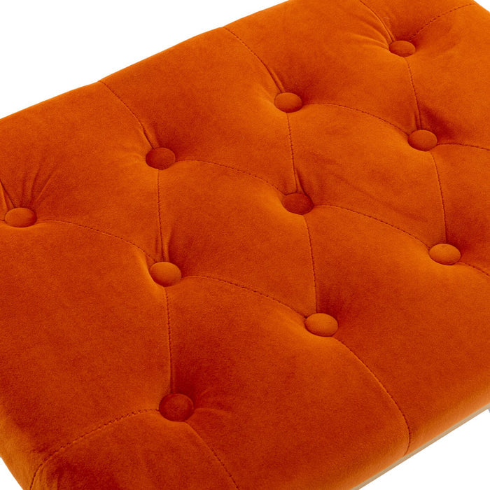 Orange Velvet Tufted Ottoman with Gold Metal Frame - Stylish Home Furniture Accent