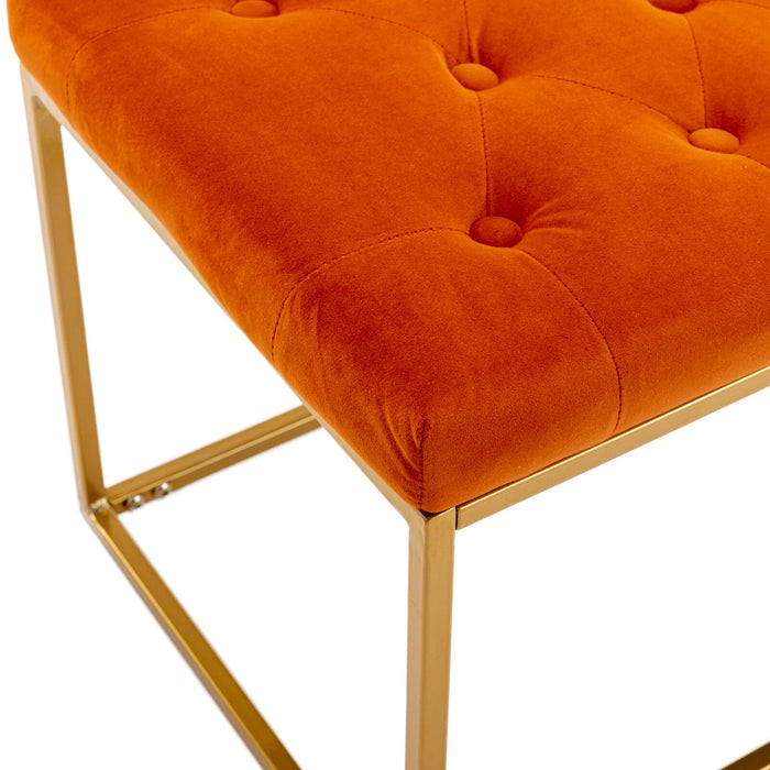 Orange Velvet Tufted Ottoman with Gold Metal Frame - Stylish Home Furniture Accent