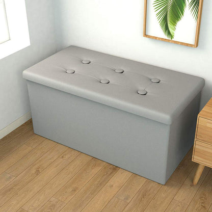 Ottoman Bench – Grey Leather Storage Padded Seat, Quick Assemble, Space-Saving Footrest and Seat for Bedroom