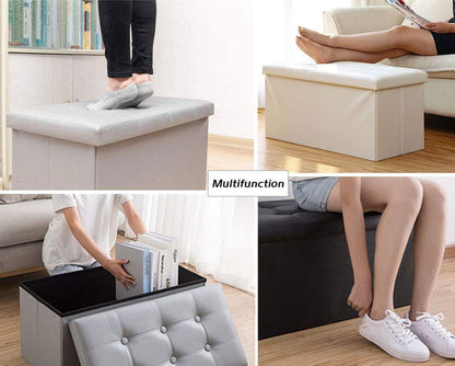 Ottoman Bench – Grey Leather Storage Padded Seat, Quick Assemble, Space-Saving Footrest and Seat for Bedroom