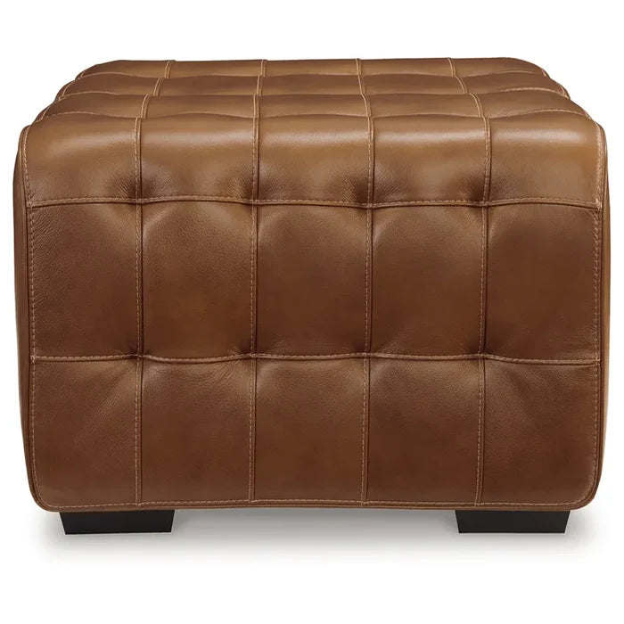 Ottoman – Leather Upholstery, Tufted Design on Solid Wood Frame, Ideal as Seat, or Stylish