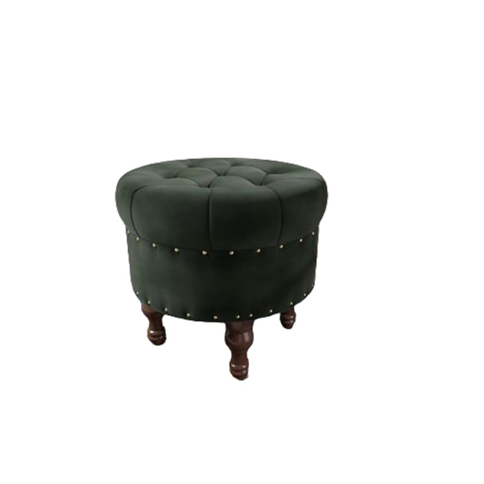 Ottoman Plouffe's Round Velvet Tufted Foot Rest With Storage for Living Room & Bedroom Decorative Home Furniture-Green