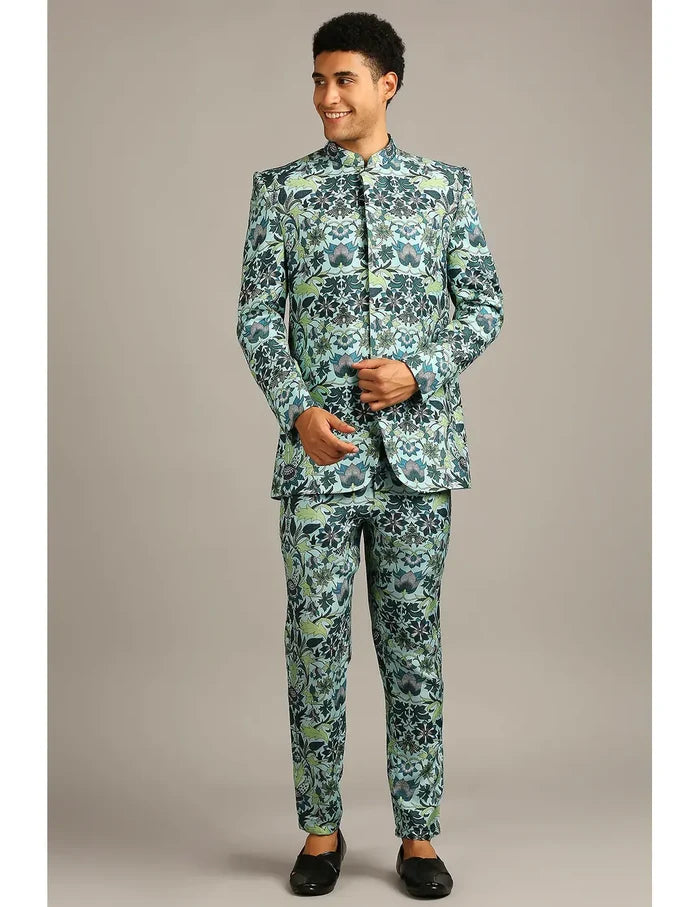 Pastel Floral Bandhgala Set