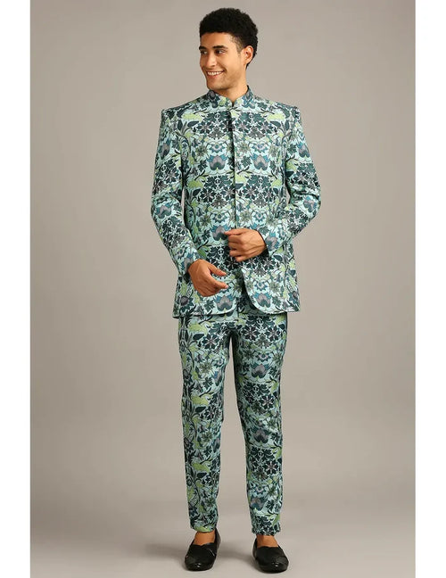 Pastel Floral Bandhgala Set