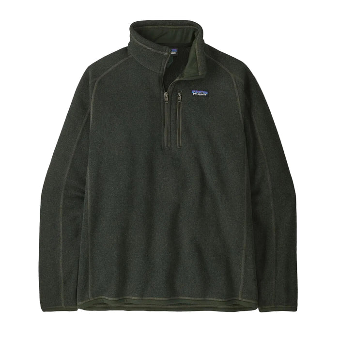 Dark green Patagonia Better Sweater quarter-zip fleece pullover with a zippered chest pocket and stand-up collar.
