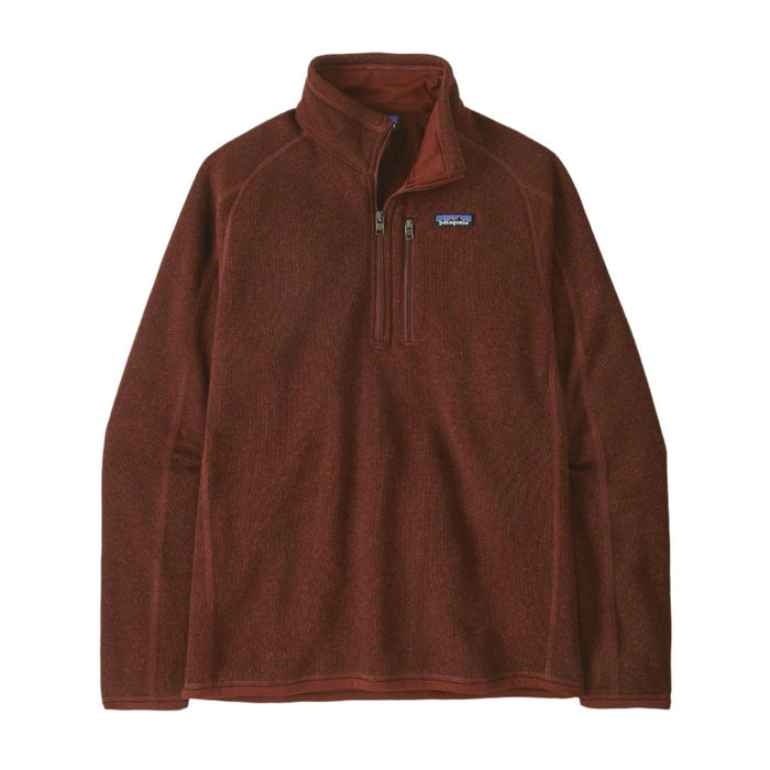 Patagonia Men's Better Sweater 1/4 zip fleece pullover in dark red with a stand-up collar and chest pocket.