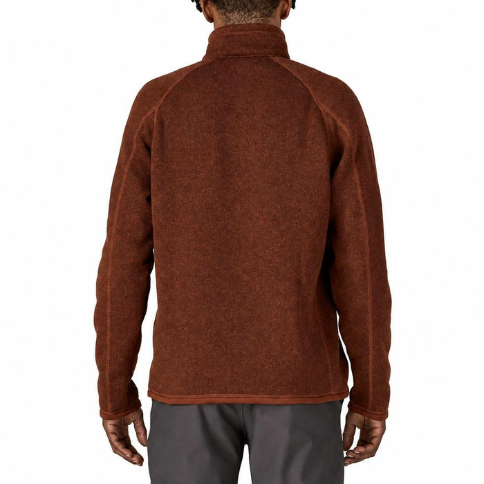 Back view of a rust-colored Patagonia Better Sweater 1/4 zip fleece pullover with a sweater-knit texture.
