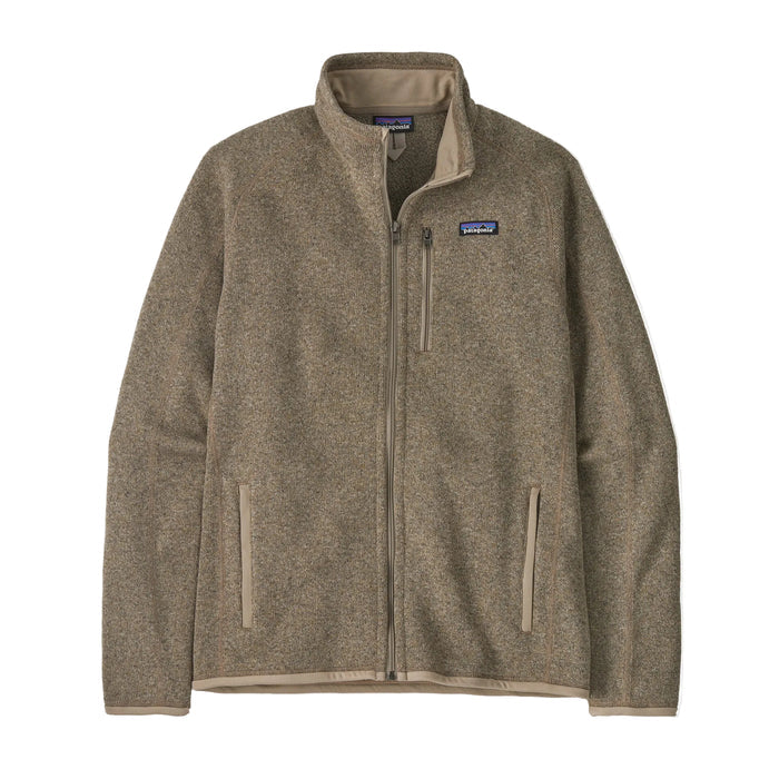 Tan Patagonia Better Sweater full-zip fleece jacket with a stand-up collar and zippered chest pocket.