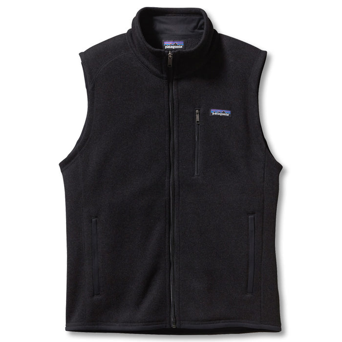Black Patagonia Better Sweater fleece vest with a full-zip front, stand-up collar, and zippered chest pocket.