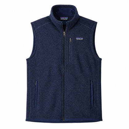 Navy blue Patagonia Better Sweater fleece vest with a full-zip front, stand-up collar, and zippered chest pocket.