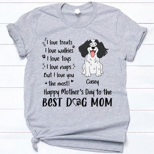 Personalized Dog Mom Shirt - I love treats I love walkies pop eyed, Custom photo t-shirt gif for dog lovers