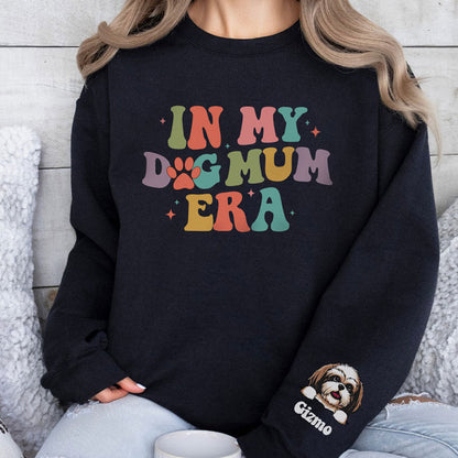 Personalized Dog Mom sweatshirt with sleeve imprint - In my Dog Mom Era, Custom crew neck sweater, Gift for dog lovers