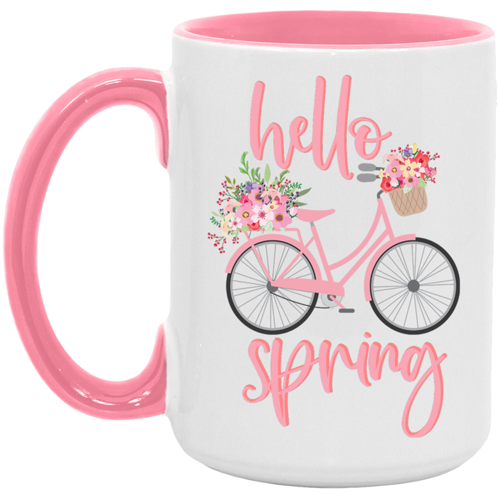 Pink Hello Spring ceramic coffee mug