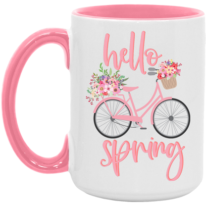 Pink Hello Spring ceramic coffee mug