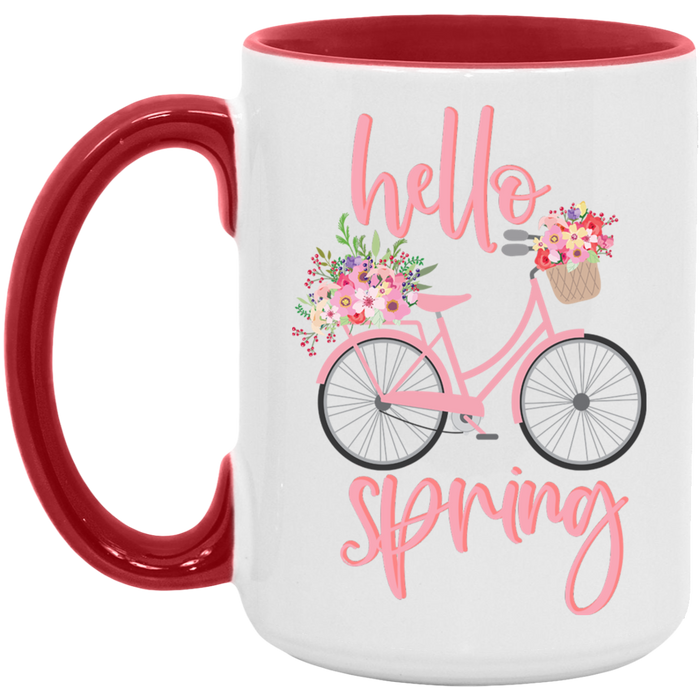 Pink Hello Spring ceramic coffee mug, product photo 3