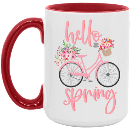 Pink Hello Spring ceramic coffee mug, product photo 3