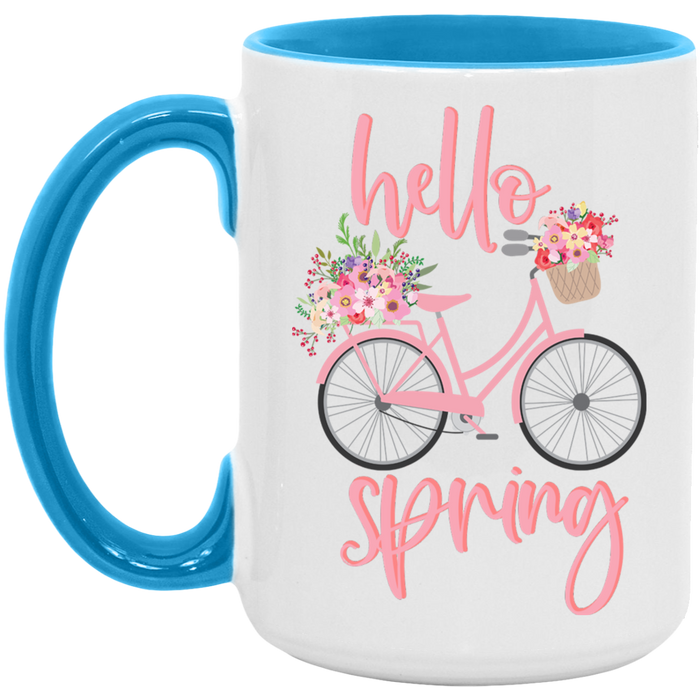 Pink Hello Spring ceramic coffee mug, product photo 4