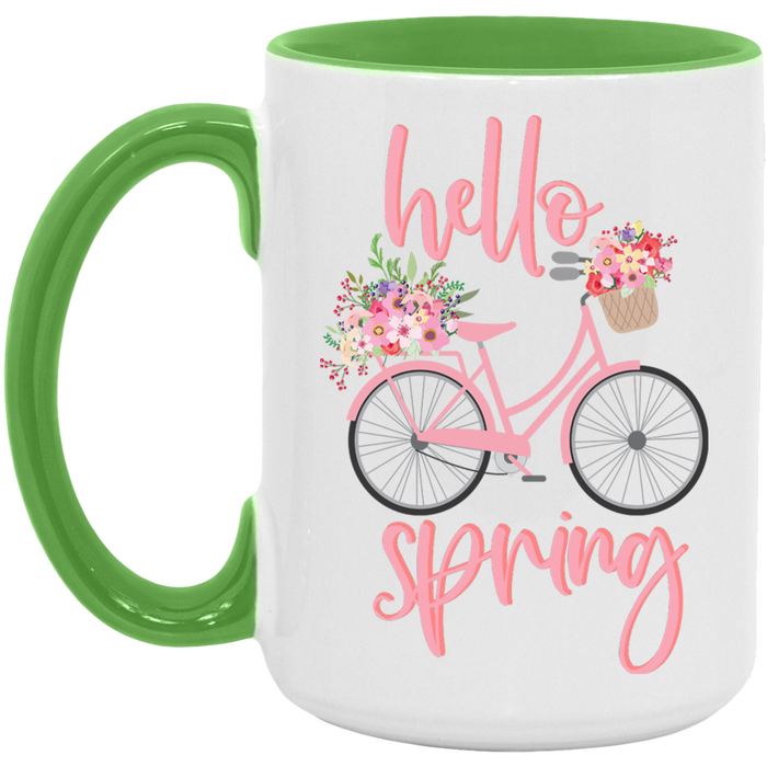 Pink Hello Spring ceramic coffee mug, product photo 5