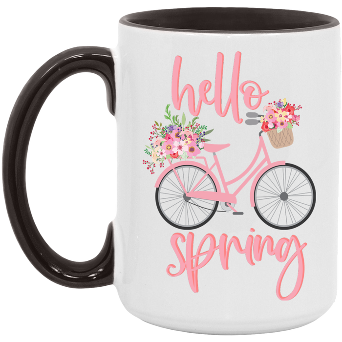 Pink Hello Spring ceramic coffee mug, product photo 6