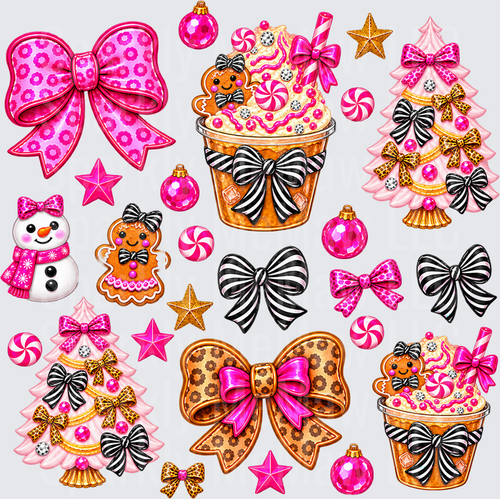 Pink Leopard Christmas Bow Sheet 10x10 Cut and Stick UV Sheet