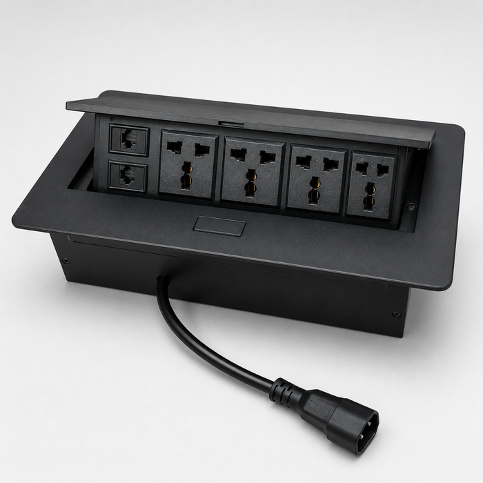 Pop Up Power Socket Box with 4 Power Sockets for Office Tables, Conference Rooms, Meeting Rooms,