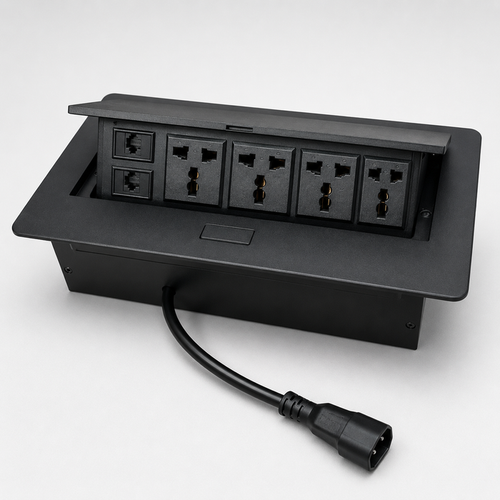 Pop Up Power Socket Box with 4 Power Sockets for Office Tables, Conference Rooms, Meeting Rooms,