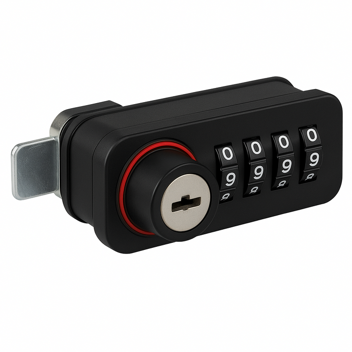 Black combination lock on a white background