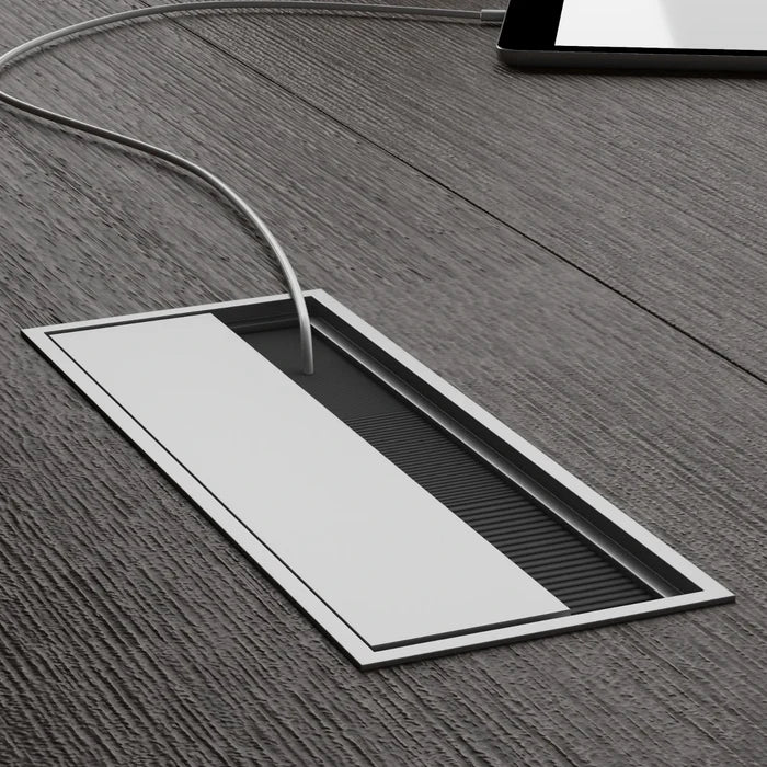 Premium Aluminum Flip-Up Desk Cable Grommet – Professional Wire Organizer with Brush Strip for Conference Tables
