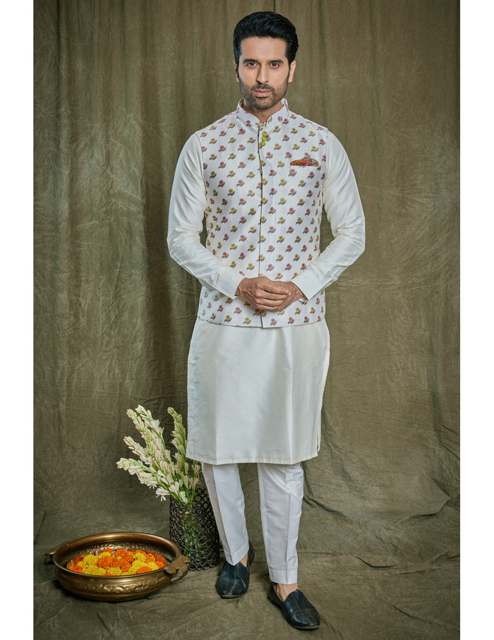 Printed Chanderi Silk Kurta Set