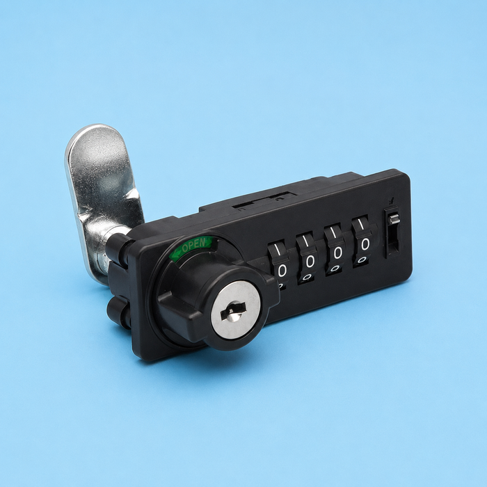 Professional High-Security Furniture Lock – 4-Wheel Number Lock with Emergency Key Access and Open/Close Indicator
