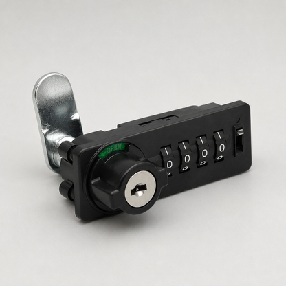 Professional High-Security Furniture Lock – 4-Wheel Number Lock with Emergency Key Access and Open/Close Indicator
