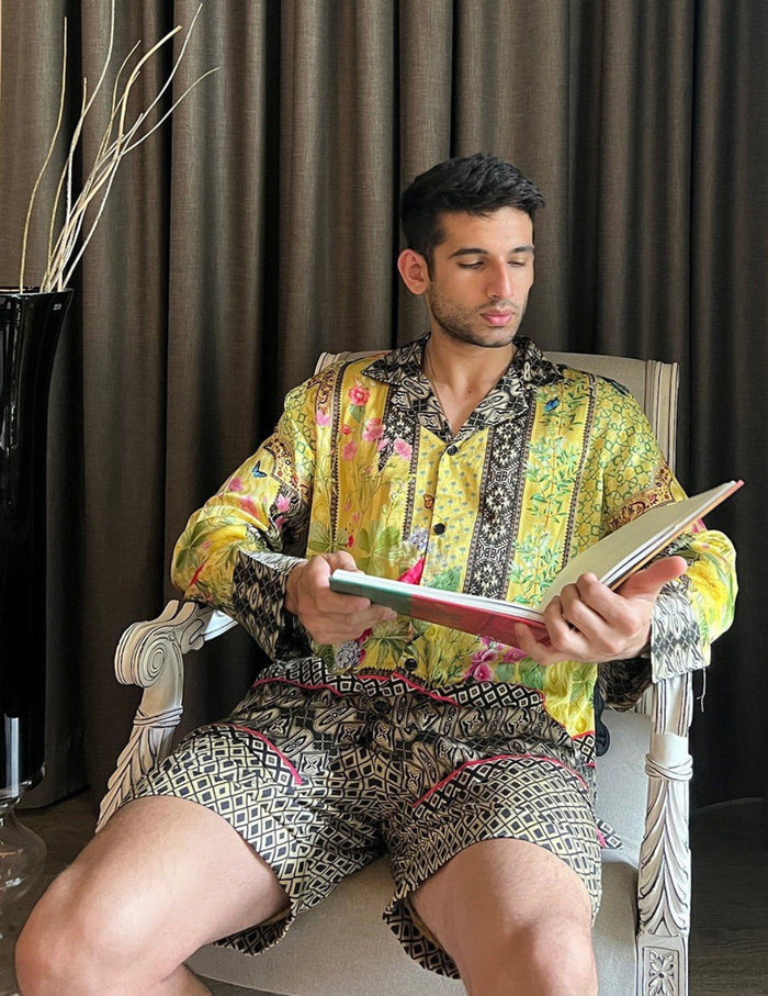 Professor Men'S Yellow Satin Silk Co-Ord Set