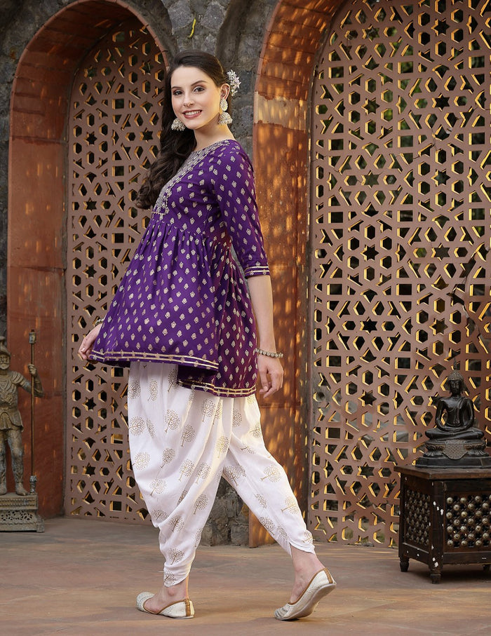 Purple Kurta Dhoti  Set