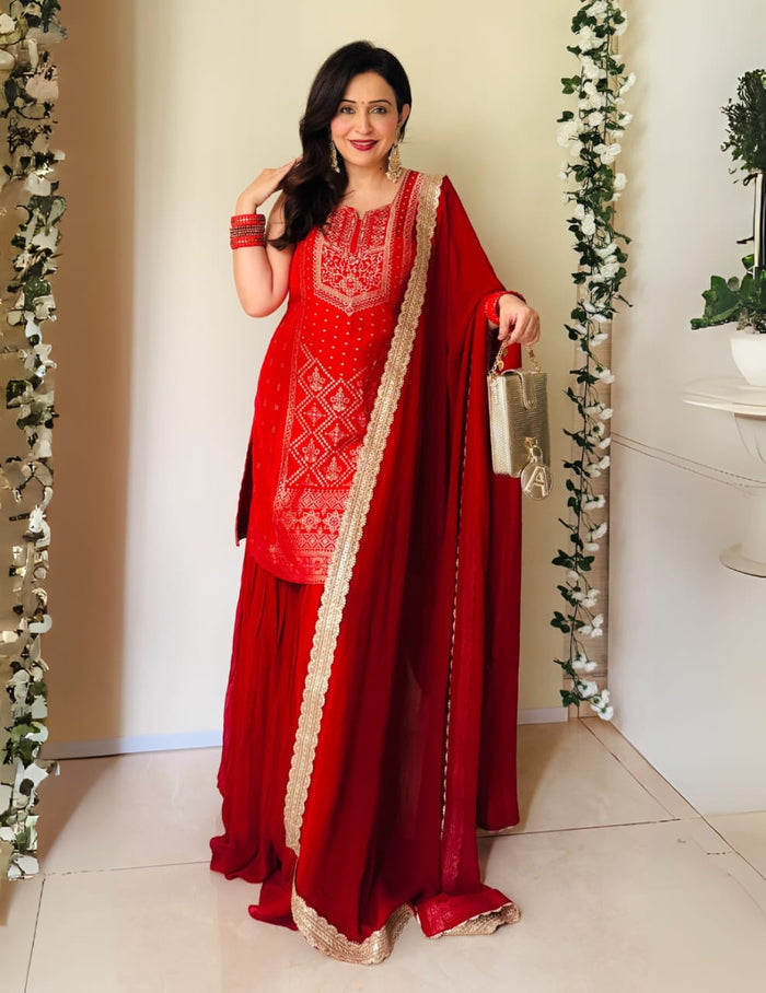 Red Sharara Set