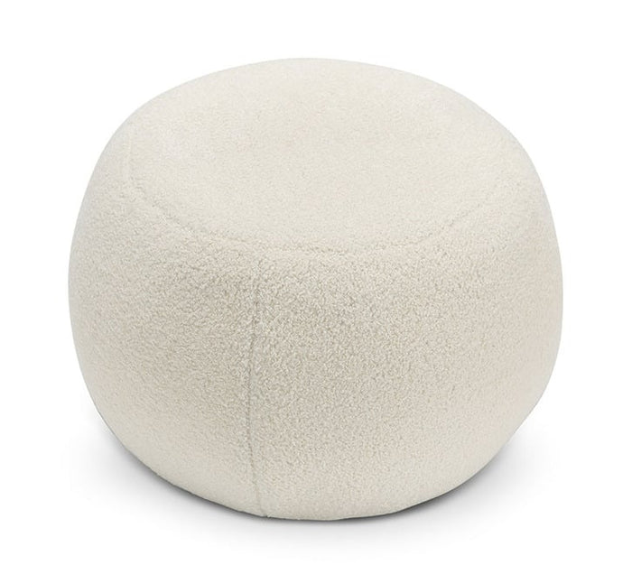 Round Ottoman – Soft Bouclé Fabric, Plush Padding, Solid Wood Base – Cozy Footrest, Living Space