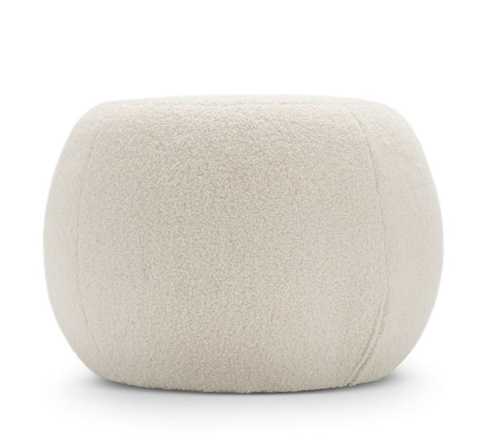Round Ottoman – Soft Bouclé Fabric, Plush Padding, Solid Wood Base – Cozy Footrest, Living Space