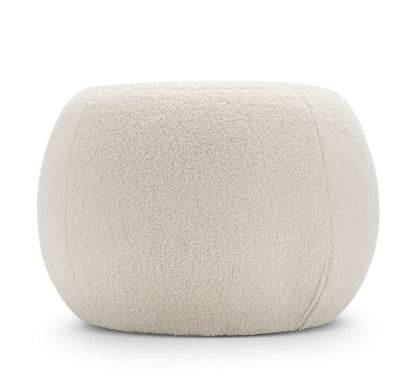 Round Ottoman – Soft Bouclé Fabric, Plush Padding, Solid Wood Base – Cozy Footrest, Living Space
