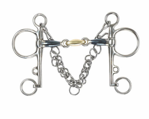 Shires Blue Sweet Iron Pelham with Brass Loz - Blue Sweet Iorn - 4.5