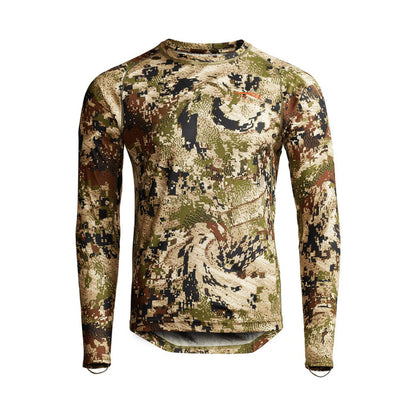 Sitka Core Lightweight long sleeve crew shirt in camo print with moisture-wicking, quick-dry polyester fabric.