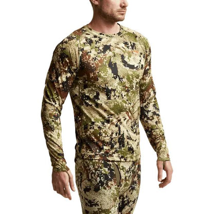 Sitka Core Lightweight long sleeve crew shirt in camouflage print with a crew neck and moisture-wicking performance fabric.