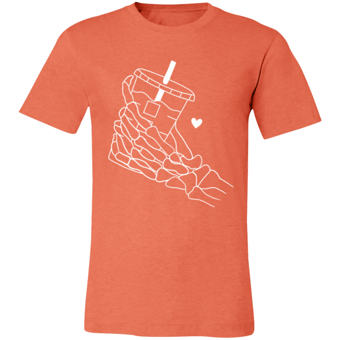 Skeleton Coffee graphic t-shirt in Heather Orange