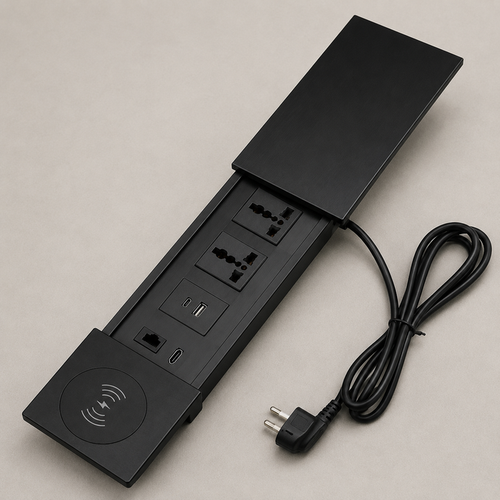 Slide-Out Cable Cubby with 15W Wireless Charger – Multi-Functional Power & Connectivity Box-PUB-004
