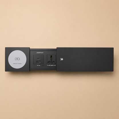 Slide-Out Cable Cubby with 15W Wireless Charger – Multi-Functional Power & Connectivity Box-PUB-007