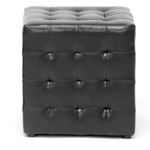 Stylish Black Tufted Faux Leather Ottoman Pouffe - Versatile Square Footrest & Extra Seating for Home