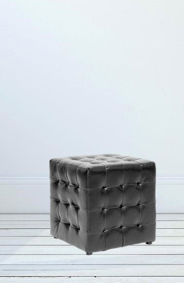 Stylish Black Tufted Faux Leather Ottoman Pouffe - Versatile Square Footrest & Extra Seating for Home
