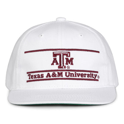 Texas A&M Retro Bar snapback hat in white, front view