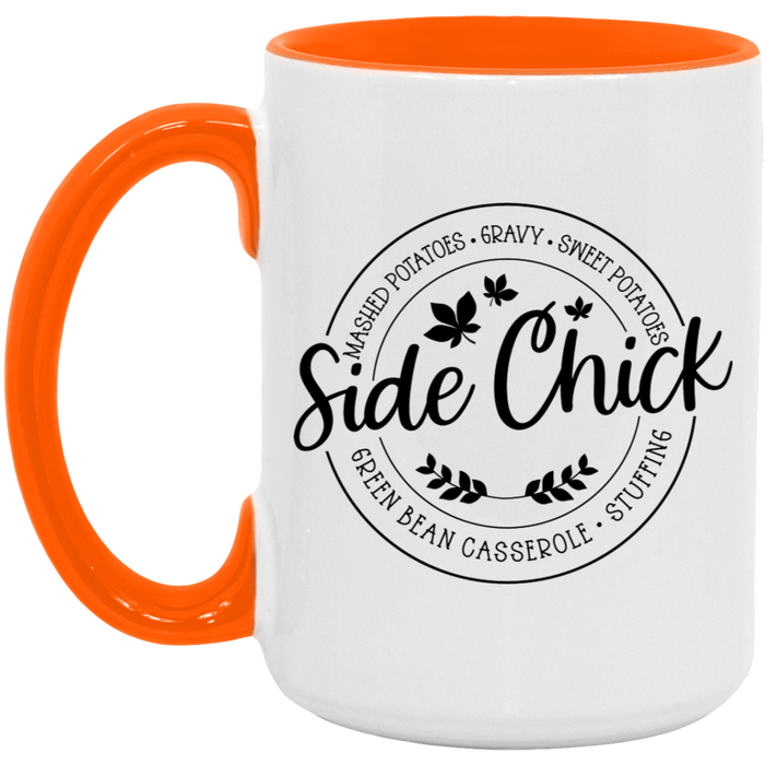 Thanksgiving Holiday Side Chick ceramic coffee mug in White/Orange