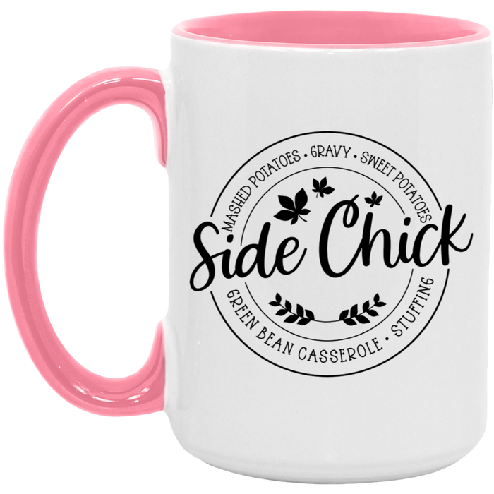Thanksgiving Holiday Side Chick ceramic coffee mug in White/Pink
