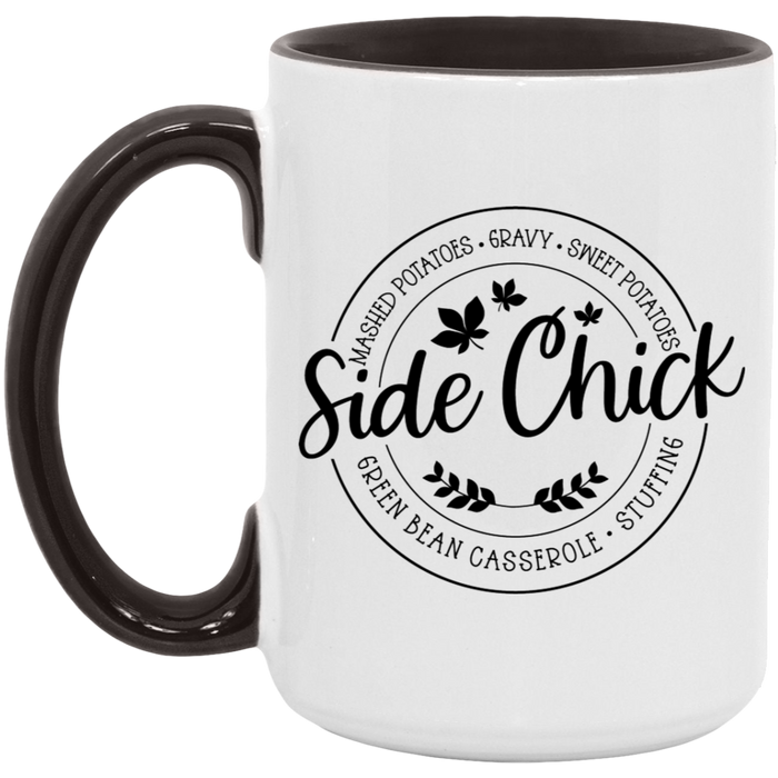 Thanksgiving Holiday Side Chick ceramic coffee mug in White/Black